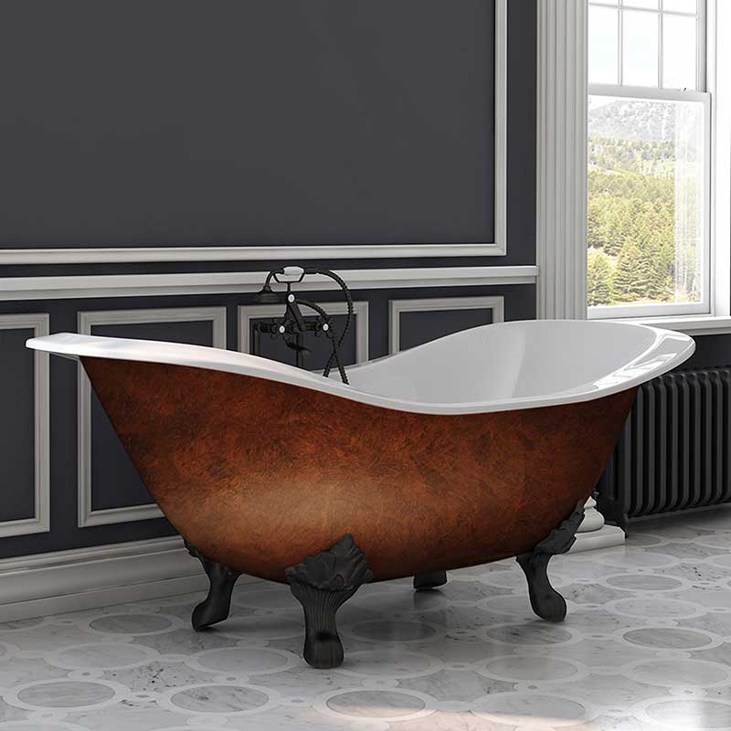 Cambridge Plumbing Cast Iron Double Ended Slipper Tub 71" X 30" with 7" Deck Mount Faucet Drillings and Oil Rubbed Bronze Feet