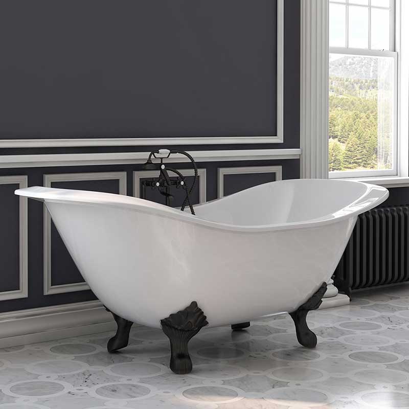 Cambridge Plumbing Cast Iron Double Ended Slipper Tub 71" X 30" with 7" Deck Mount Faucet Drillings and Oil Rubbed Bronze Feet