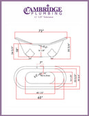 Cambridge Plumbing Cast Iron Double Ended Slipper Tub 71" X 30" with 7" Deck Mount Faucet Drillings and Complete Brushed Nickel Plumbing Package 2