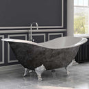 Cambridge Plumbing Scorched Platinum 71” Cast Iron Double Slipper Tub, Chrome Lion’s Paw Feet, No Faucet Holes