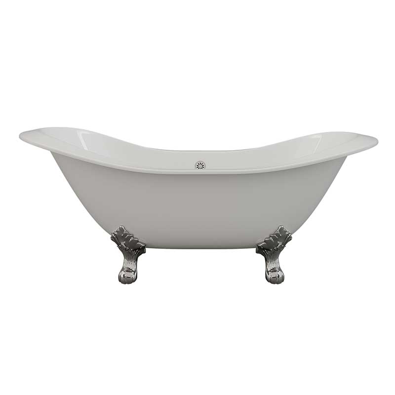 Cambridge Plumbing Cast Iron Double Ended Slipper Tub 71" X 30" with No Faucet Drillings and Polished Chrome Feet