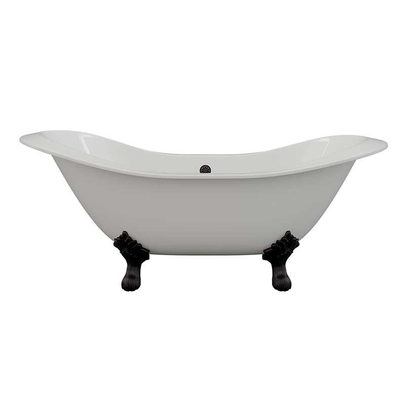 Cambridge Plumbing Cast Iron Double Ended Slipper Tub 71" X 30" with No Faucet Drillings and Oil Rubbed Bronze Feet