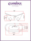 Cambridge Plumbing Cast Iron Double Ended Slipper Tub 71" X 30" with No Faucet Drillings and Complete Free Standing British Telephone Faucet and Hand Held Shower Polished Chrome Plumbing Package 2
