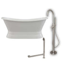 Cambridge Plumbing Cast Iron Double Ended Slipper Tub 71" X 30" with no Faucet Drillings and Complete Brushed Nickel Modern Freestanding Tub Filler with Hand Held Shower Assembly Plumbing Package