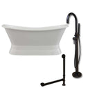 Cambridge Plumbing Cast Iron Double Ended Slipper Tub 71" X 30" with no Faucet Drillings and Complete Oil Rubbed Bronze Modern Freestanding Tub Filler with Hand Held Shower Assembly Plumbing Package