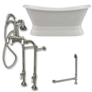 Cambridge Plumbing Cast Iron Double Ended Slipper Tub 71" X 30" with no Faucet Drillings and Complete Brushed Nickel Free Standing English Telephone Style Faucet with Hand Held Shower Assembly Plumbing Package