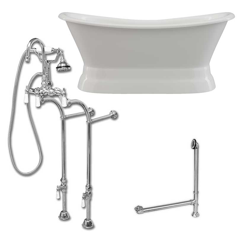 Cambridge Plumbing Cast Iron Double Ended Slipper Tub 71" X 30" with no Faucet Drillings and Complete Polished Chrome Free Standing English Telephone Style Faucet with Hand Held Shower Assembly Plumbing Package