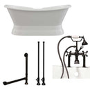 Cambridge Plumbing Cast Iron Double Ended Slipper Tub 71" X 30" with 7" Deck Mount Faucet Drillings and British Telephone Style Faucet Complete Oil Rubbed Bronze Plumbing Package With Six Inch Deck Mount Risers
