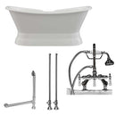 Cambridge Plumbing Cast Iron Double Ended Slipper Tub 71" X 30" with 7" Deck Mount Faucet Drillings and English Telephone Style Faucet Complete Polished Chrome Plumbing Package