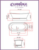 Cambridge Plumbing Cast Iron Double Ended Slipper Tub 71" X 30" with no Faucet Drillings and Complete Polished Chrome Free Standing English Telephone Style Faucet with Hand Held Shower Assembly Plumbing Package 2