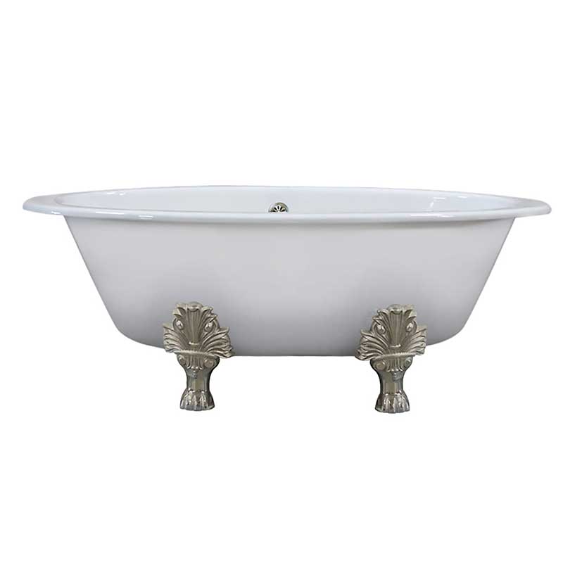Cambridge Plumbing Extra Wide Cast Iron Clawfoot Tub, 65.5 x 35.5 No Faucet Holes and Brushed Nickel Feet