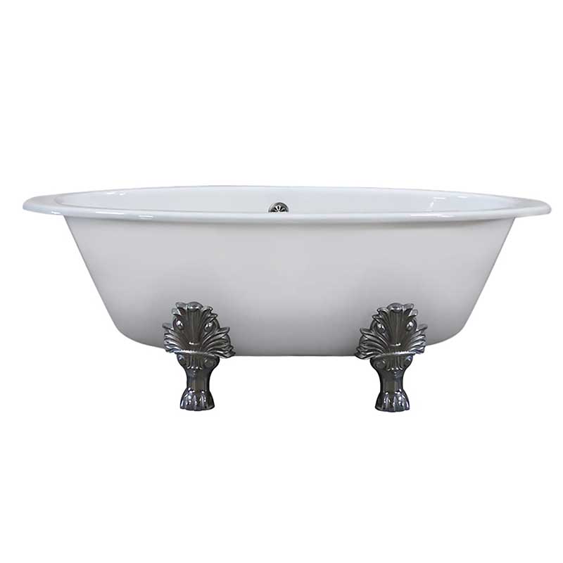 Cambridge Plumbing Extra Wide Cast Iron Clawfoot Tub, 65.5 x 35.5 No Faucet Holes and Polished Chrome Feet