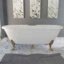 Cambridge Plumbing Dolomite Mineral Composite Double Ended Clawfoot Tub with No Faucet Holes, Antique Brass Feet and Drain Assembly