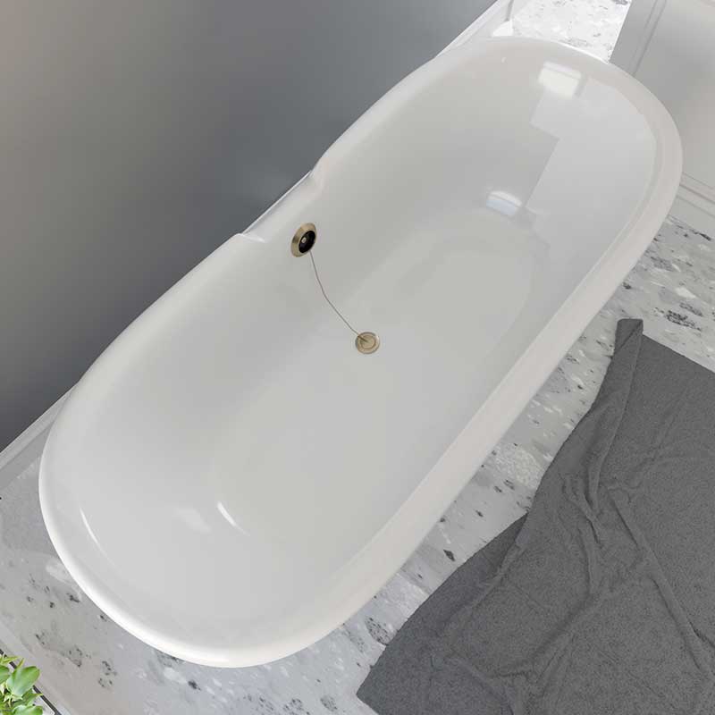 Cambridge Plumbing Dolomite Mineral Composite Double Ended Clawfoot Tub with No Faucet Holes, Antique Brass Feet and Drain Assembly 2