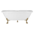 Cambridge Plumbing Dolomite Mineral Composite Double Ended Clawfoot Tub with No Faucet Holes, Antique Brass Feet and Drain Assembly 3
