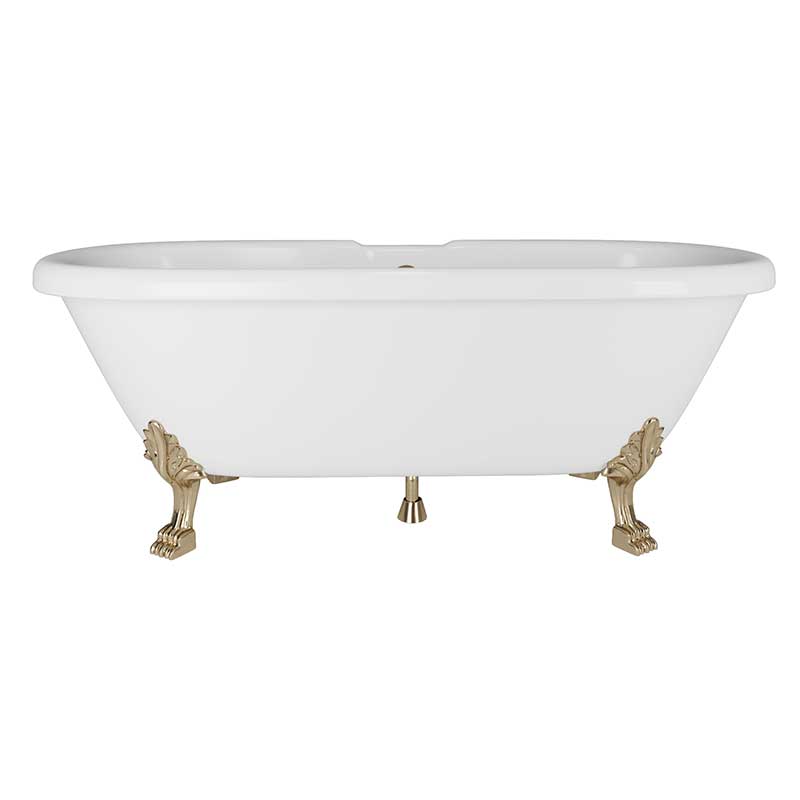 Cambridge Plumbing Dolomite Mineral Composite Double Ended Clawfoot Tub with No Faucet Holes, Antique Brass Feet and Drain Assembly 3