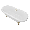 Cambridge Plumbing Dolomite Mineral Composite Double Ended Clawfoot Tub with No Faucet Holes, Antique Brass Feet and Drain Assembly 4