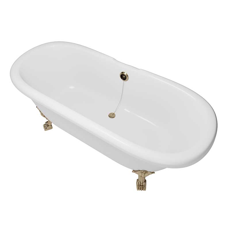 Cambridge Plumbing Dolomite Mineral Composite Double Ended Clawfoot Tub with No Faucet Holes, Antique Brass Feet and Drain Assembly 4