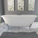Cambridge Plumbing Dolomite Mineral Composite Double Ended Clawfoot Tub with No Faucet Holes, Polished Chrome Feet and Drain Assembly