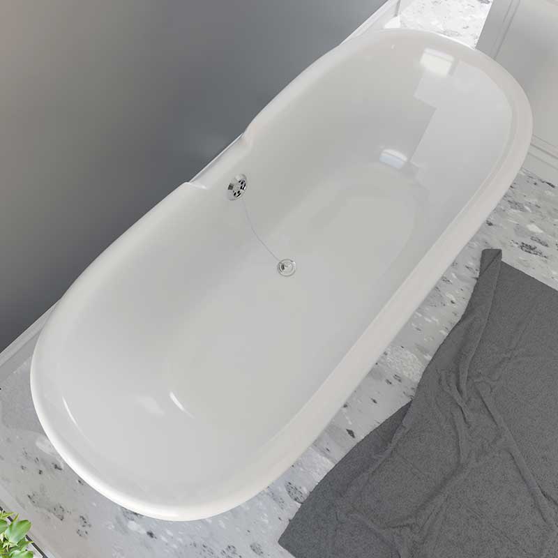 Cambridge Plumbing Dolomite Mineral Composite Double Ended Clawfoot Tub with No Faucet Holes, Polished Chrome Feet and Drain Assembly 2