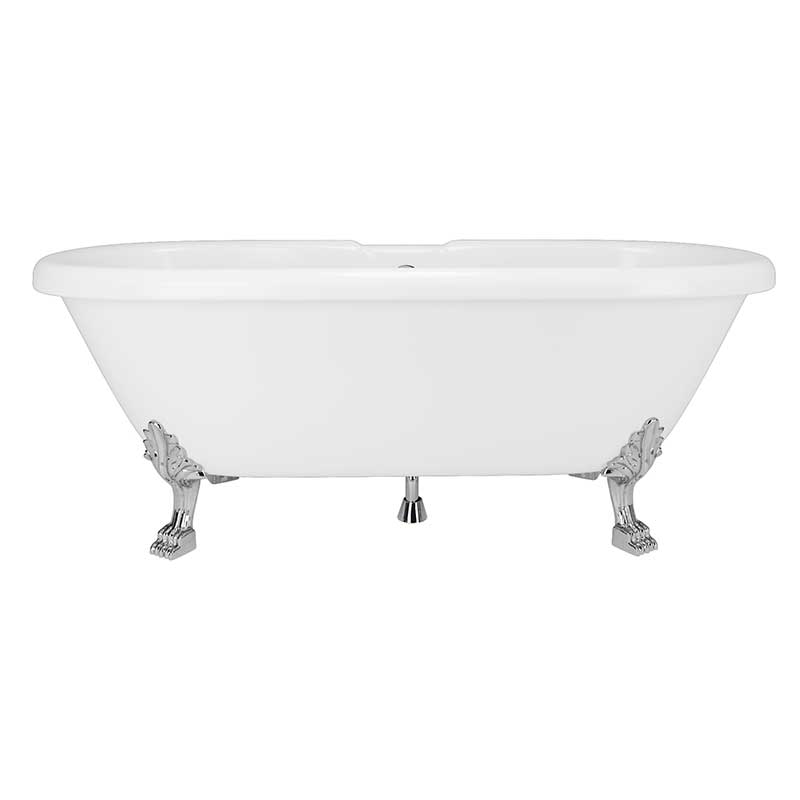 Cambridge Plumbing Dolomite Mineral Composite Double Ended Clawfoot Tub with No Faucet Holes, Polished Chrome Feet and Drain Assembly 3