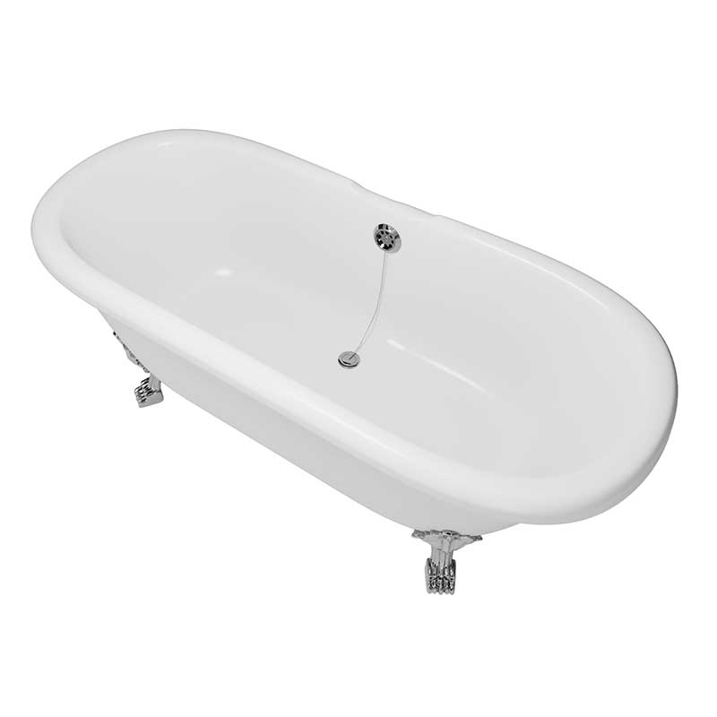 Cambridge Plumbing Dolomite Mineral Composite Double Ended Clawfoot Tub with No Faucet Holes, Polished Chrome Feet and Drain Assembly 4