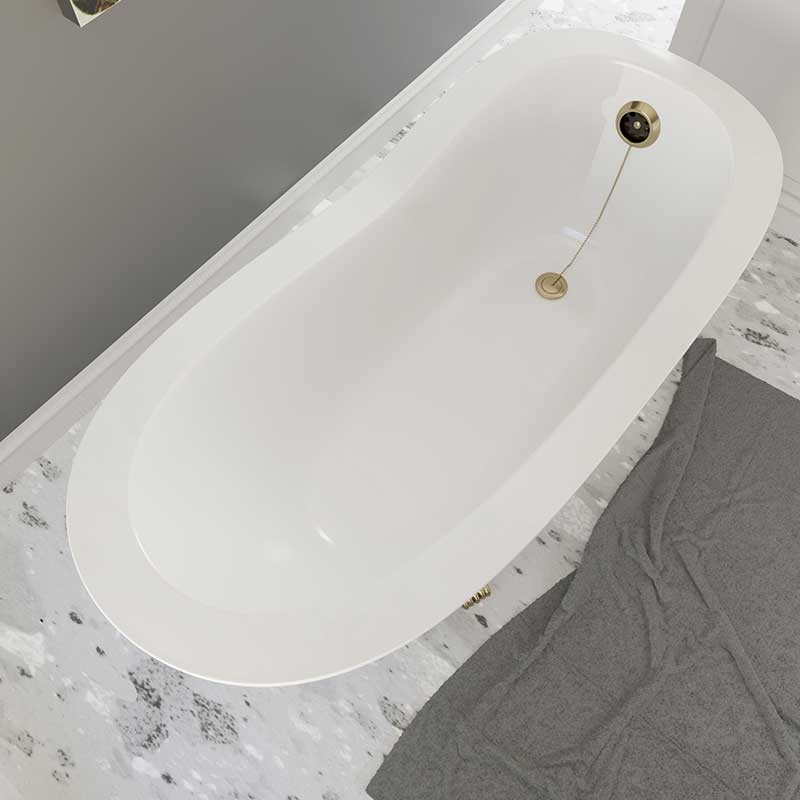 Cambridge Plumbing Dolomite Mineral Composite Clawfoot Slipper Tub with Antique Brass Feet and Drain Assembly 62 x 30 2