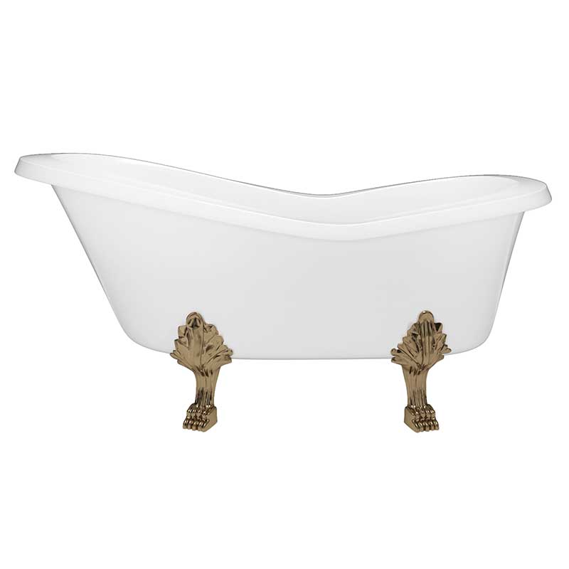 Cambridge Plumbing Dolomite Mineral Composite Clawfoot Slipper Tub with Antique Brass Feet and Drain Assembly 62 x 30 3