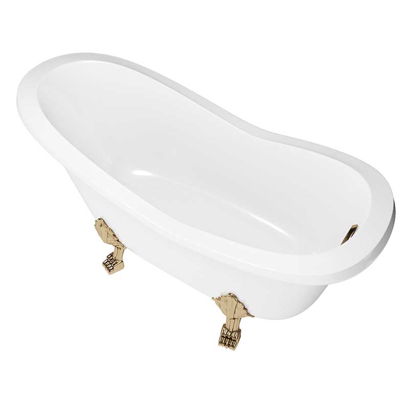 Cambridge Plumbing Dolomite Mineral Composite Clawfoot Slipper Tub with Antique Brass Feet and Drain Assembly 62 x 30 4