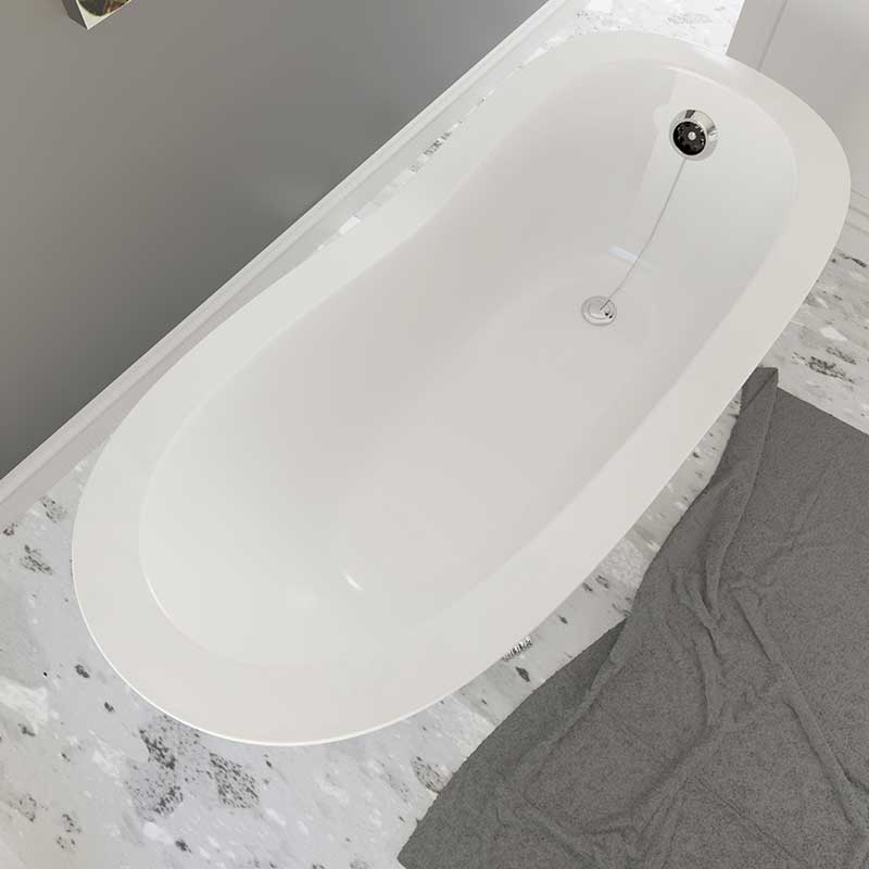 Cambridge Plumbing Dolomite Mineral Composite Clawfoot Slipper Tub with Polished Chrome Feet and Drain Assembly 62 x 30 2