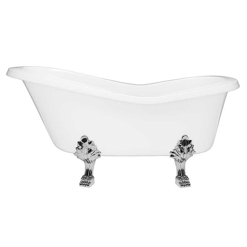 Cambridge Plumbing Dolomite Mineral Composite Clawfoot Slipper Tub with Polished Chrome Feet and Drain Assembly 62 x 30 3