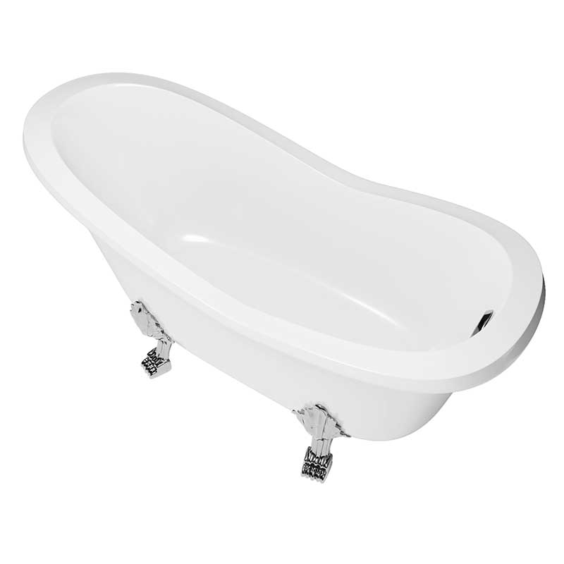 Cambridge Plumbing Dolomite Mineral Composite Clawfoot Slipper Tub with Polished Chrome Feet and Drain Assembly 62 x 30 4