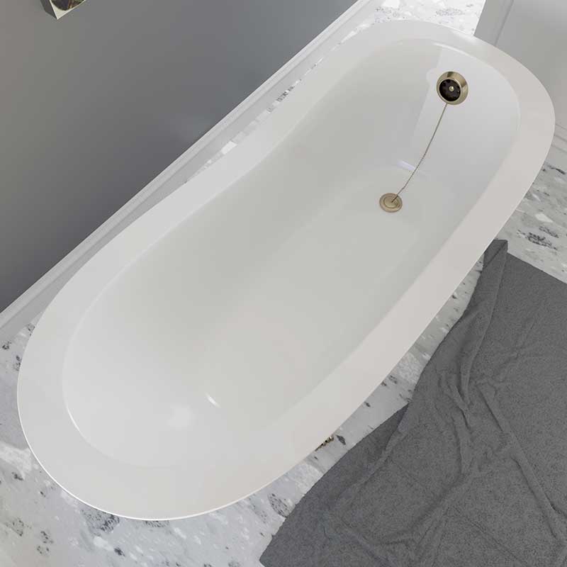Cambridge Plumbing Dolomite Mineral Composite Clawfoot Slipper Tub with Antique Brass Feet and Drain Assembly 66 x 30 2