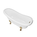 Cambridge Plumbing Dolomite Mineral Composite Clawfoot Slipper Tub with Antique Brass Feet and Drain Assembly 66 x 30 4
