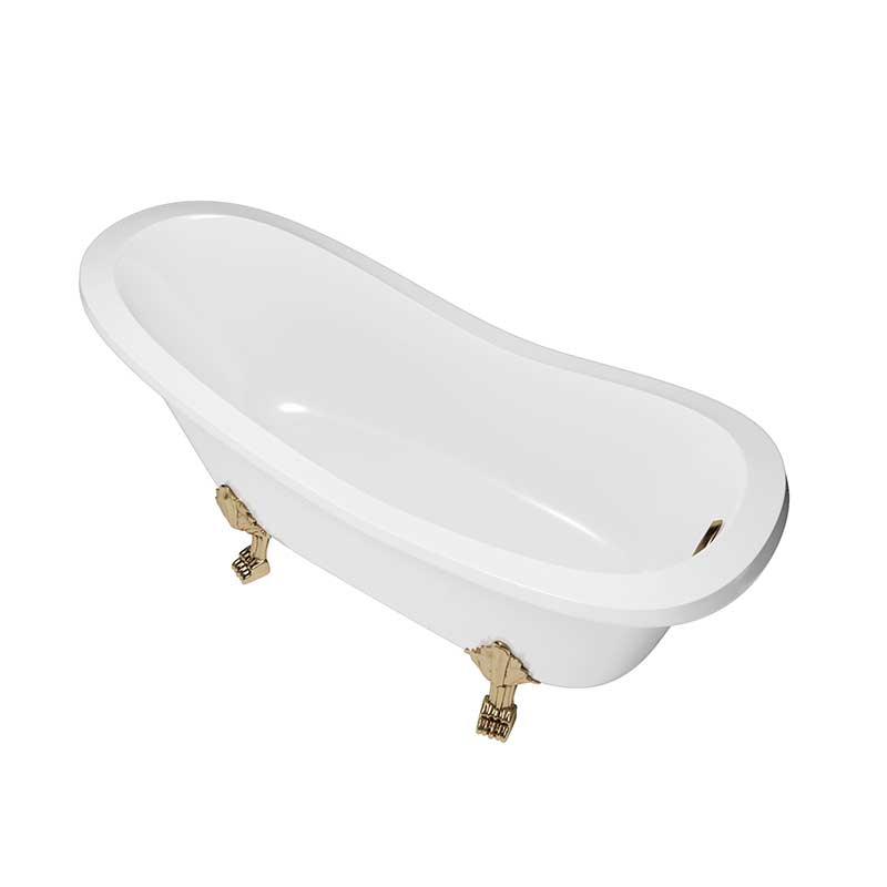 Cambridge Plumbing Dolomite Mineral Composite Clawfoot Slipper Tub with Antique Brass Feet and Drain Assembly 66 x 30 4