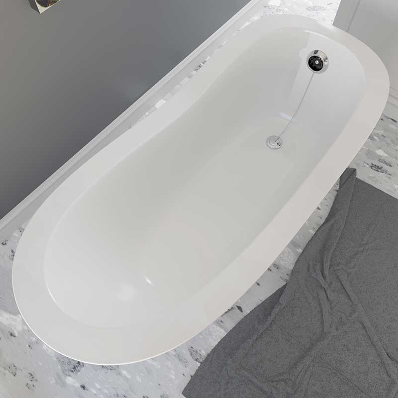 Cambridge Plumbing Dolomite Mineral Composite Clawfoot Slipper Tub with Polished Chrome Feet and Drain Assembly 66 x 30 2