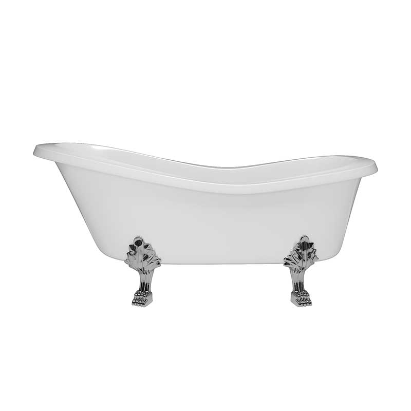 Cambridge Plumbing Dolomite Mineral Composite Clawfoot Slipper Tub with Polished Chrome Feet and Drain Assembly 66 x 30 3