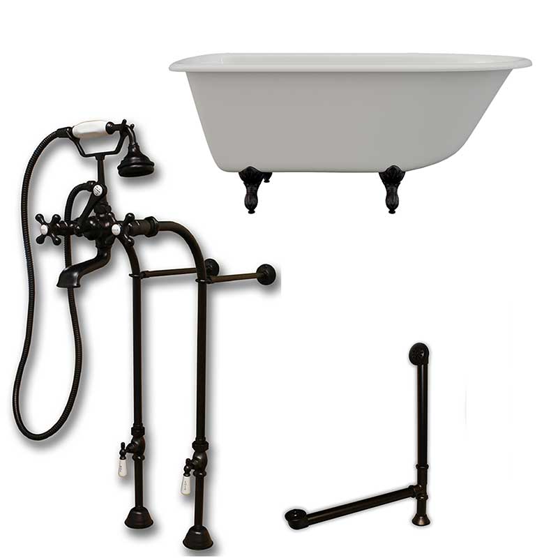 Cambridge Plumbing Cast-Iron Rolled Rim Clawfoot Tub 55" X 30" with complete Free Standing British Telephone Faucet and Hand Held Shower Oil Rubbed Bronze Plumbing Package
