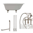 Cambridge Plumbing Cast-Iron Rolled Rim Clawfoot Tub 55" X 30" with 7" Deck Mount Faucet Drillings And British Telephone Faucet Complete Brushed Nickel Plumbing Package With Six Inch Deck Mount Risers