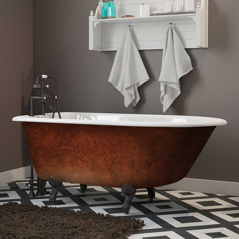 Cambridge Plumbing Cast Iron Clawfoot Bathtub 55" X 30" Faux Copper Bronze Finish on Exterior with 7" Deck Mount Faucet Drillings and Oil Rubbed Bronze Feet