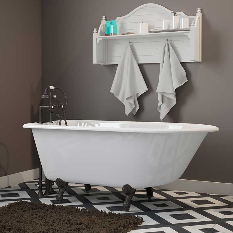 Cambridge Plumbing Cast-Iron Rolled Rim Clawfoot Tub 55" X 30" with 7" Deck Mount Faucet Drillings and Oil Rubbed Bronze Feet