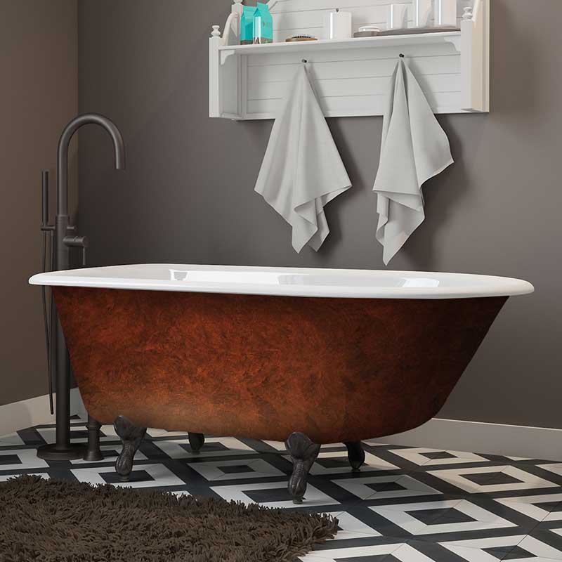 Cambridge Plumbing Cast Iron Clawfoot Bathtub 55" X 30" Faux Copper Bronze Finish on Exterior with No Faucet Drillings and Oil Rubbed Bronze Feet