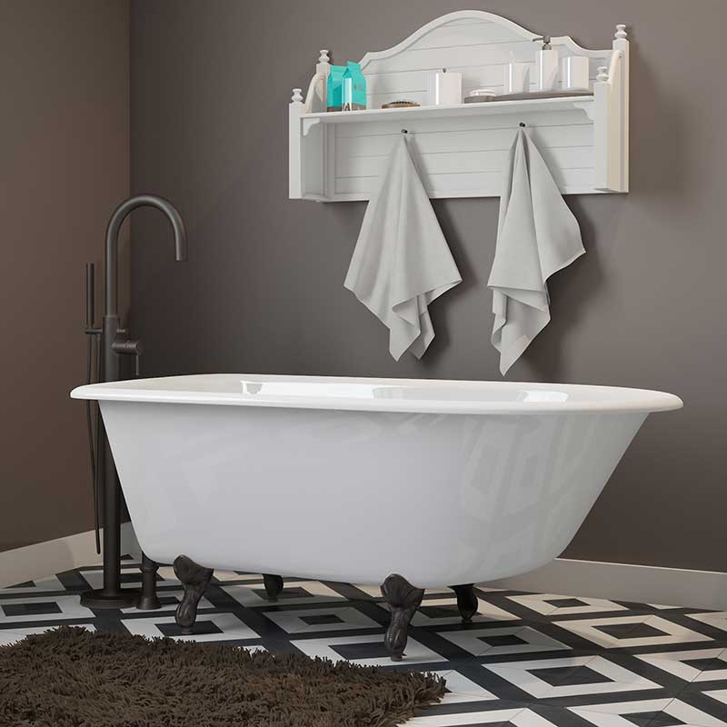 Cambridge Plumbing Cast-Iron Rolled Rim Clawfoot Tub 55" X 30" with No Faucet Drillings and Oil Rubbed Bronze Feet