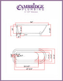 Cambridge Plumbing Cast-Iron Rolled Rim Clawfoot Tub 55" X 30" with 3 3/8" Bathtub Wall Faucet Drillings and Brushed Nickel Feet 2