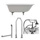 Cambridge Plumbing Cast-Iron Rolled Rim Clawfoot Tub 61" X 30" with 3 3/8" Bathtub Wall Faucet Drillings and British Telephone Style Faucet Complete Chrome Plumbing Package