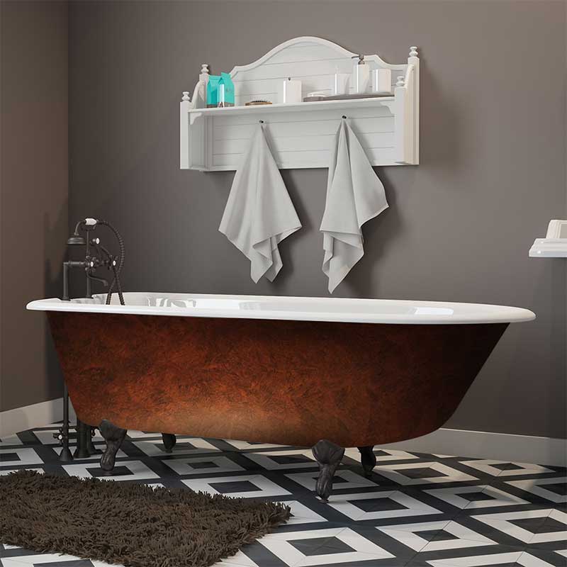 Cambridge Plumbing Cast Iron Clawfoot Bathtub 61" X 30" Faux Copper Bronze Finish on Exterior with 7" Deck Mount Faucet Drillings and Oil Rubbed Bronze Feet