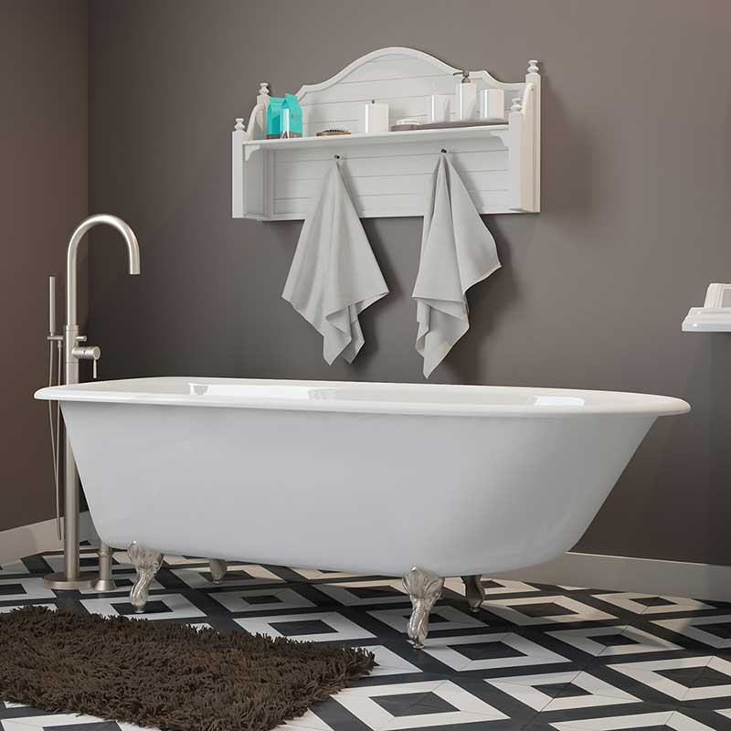Cambridge Plumbing Cast-Iron Rolled Rim Clawfoot Tub 61" X 30" with No Faucet Drillings and Brushed Nickel Feet