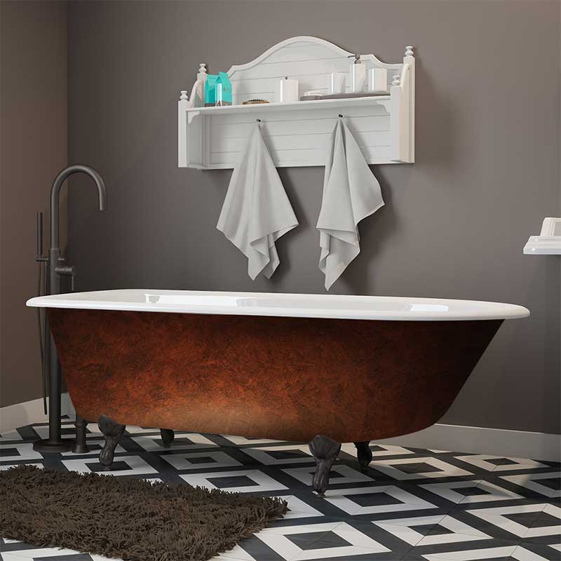 Cambridge Plumbing Cast Iron Clawfoot Bathtub 61" X 30" Faux Copper Bronze Finish on Exterior with No Faucet Drillings and Oil Rubbed Bronze Feet