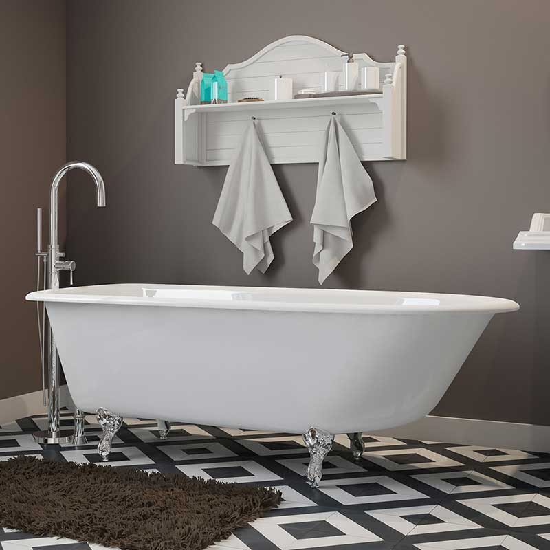 Cambridge Plumbing Cast-Iron Rolled Rim Clawfoot Tub 61" X 30" with No Faucet Drillings and Polished Chrome Feet