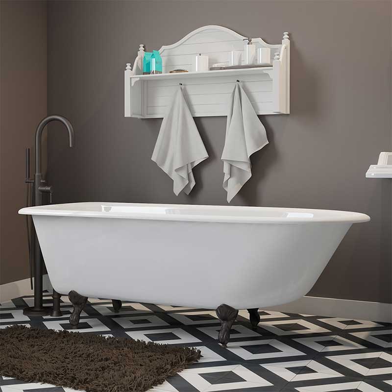 Cambridge Plumbing Cast-Iron Rolled Rim Clawfoot Tub 61" X 30" with No Faucet Drillings and Oil Rubbed Bronze Feet